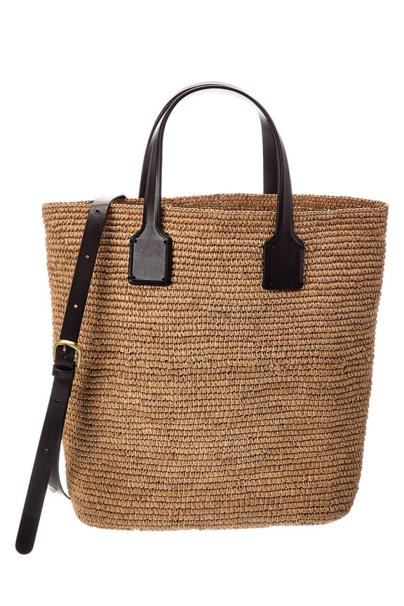 Sacha Straw & Leather Tote, Black