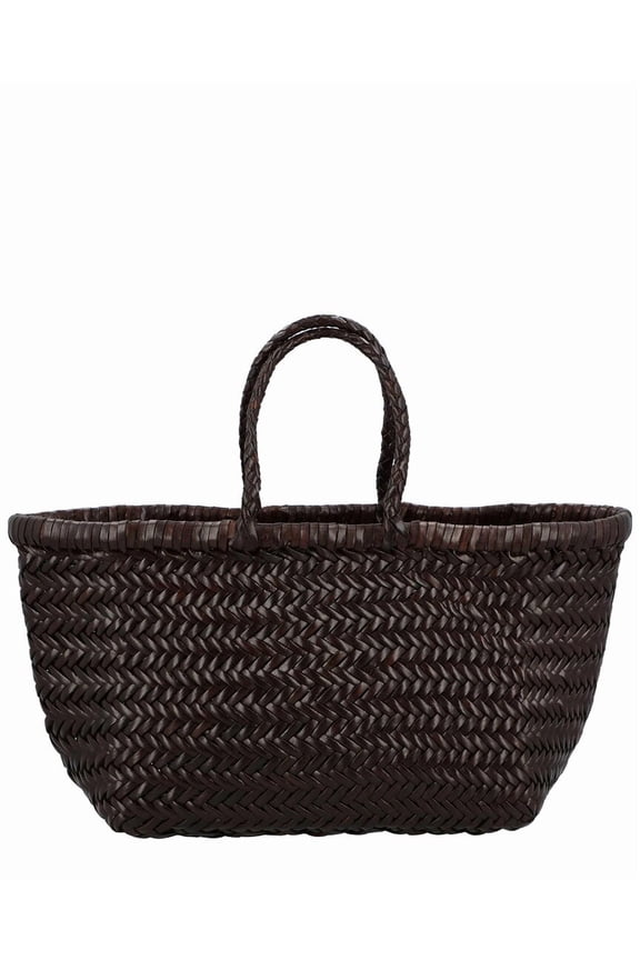 Small Triple Jump Leather Tote, Brown