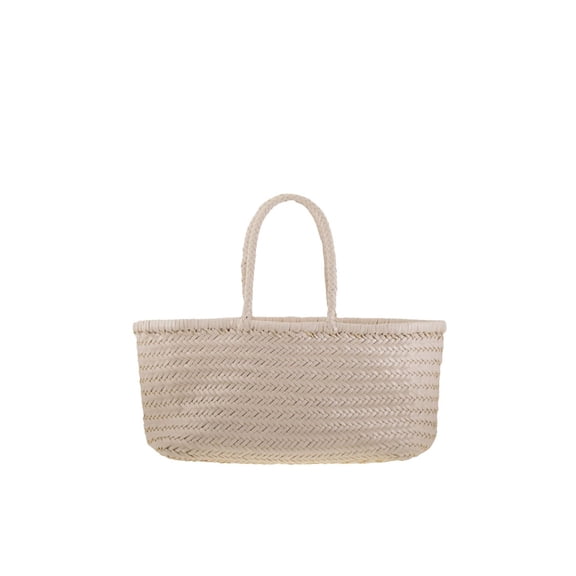 Dragon Diffusion Women's Handwoven Basket-Style Tote Bag With Chevron Weave Neutrals