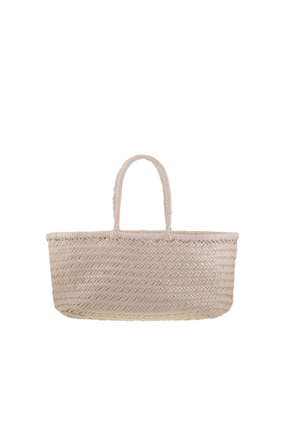Women's Handwoven Basket-Style Tote Bag With Chevron Weave Neutrals