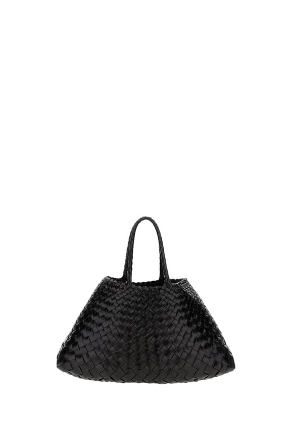 Women's Tapered Black Buffalo Calf Leather Handwoven Bag Black