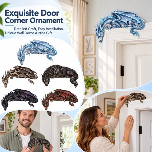 Dragon Door Corner Hanger, Vintage Fantasy Wall Accent, Sleeping Beast Silhouette for Bedroom Shelf and Hallway Display (Wine)