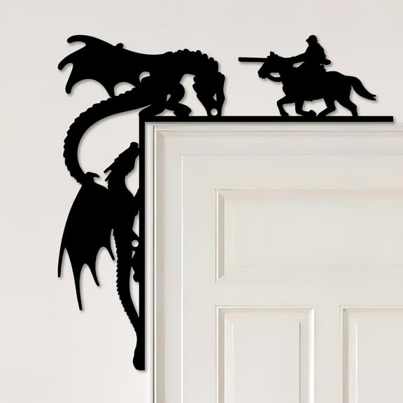 Dragon Door Corner Metal Wall Art Decoration Door Sitter Black Iron Window Frame Decoration Wall Sculpture Hanging Ornament for Bedroom Nursery Home Party Right Angle 9.84 x 9.84 inch Black