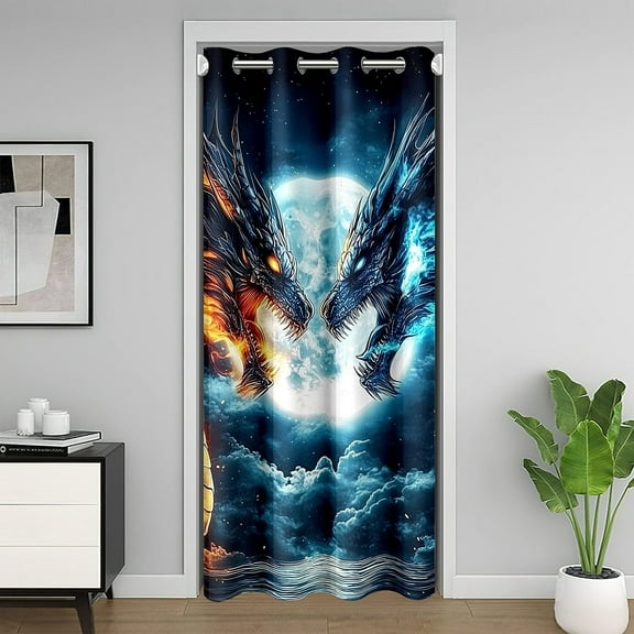 Dragon Door Curtain for Doorway Privacy 60"Wx80"L 3D Print Dragon Red Blue Closet Door Cover Curtain for Bedroom Mysterious Western Animals Room Divider Curtain Cover