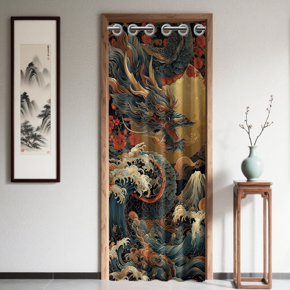 Dragon Door Curtain Waves Doorway Curtain Oriental Room Divider ...