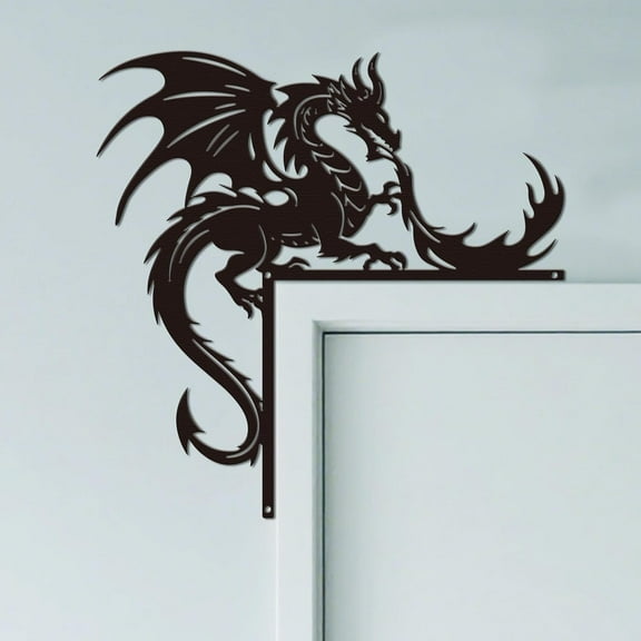 Dragon Door Topper Sign Wall Art Decor 9.8"x9.8" Metal Unique Hanging Above Door Frame Corner Accent for Home Living Room Front Door Hallway Bedroom Bathroom Best Gift for Xmas Housewarming