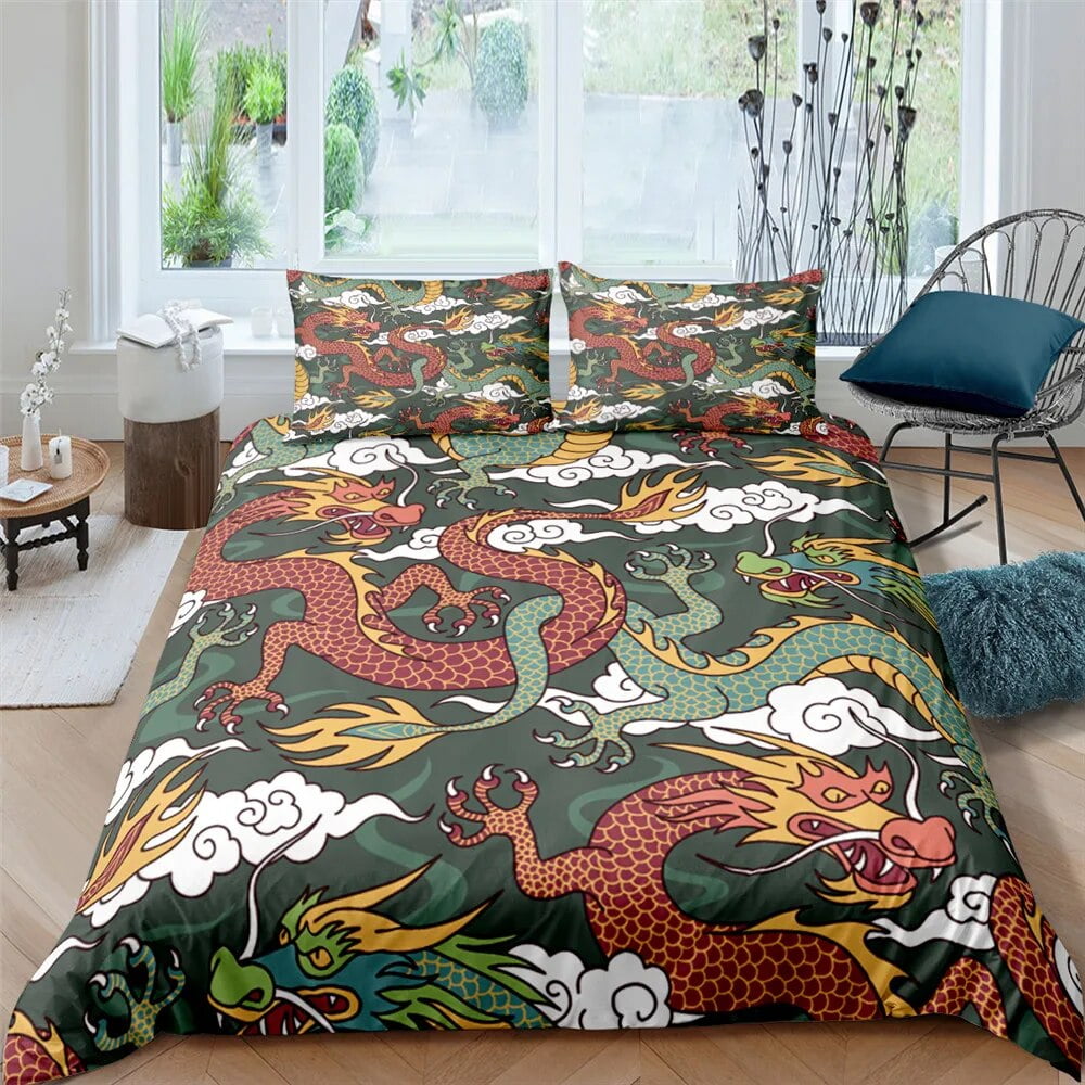 Dragon Duvet Cover Set 3D Print Dragon with Cloud Pattern Chinese