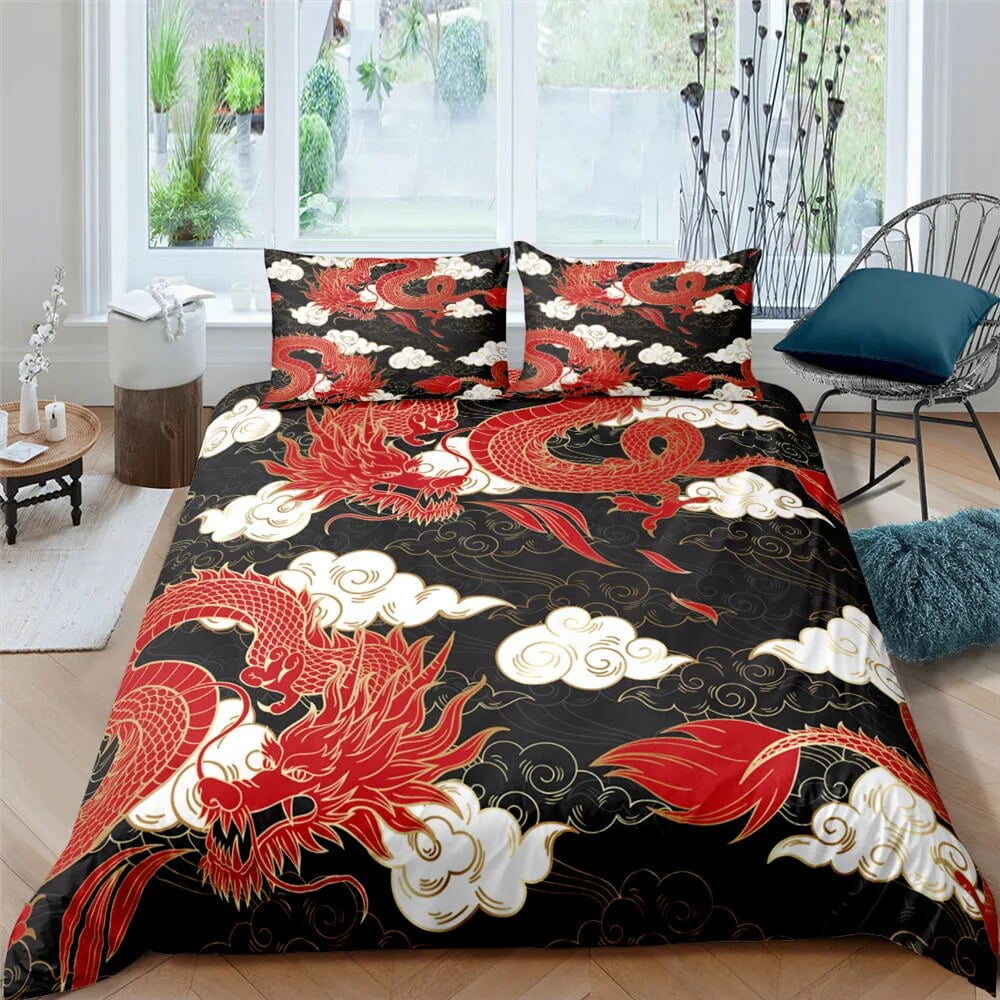 Dragon Duvet Cover Set 3D Print Dragon with Cloud Pattern Chinese