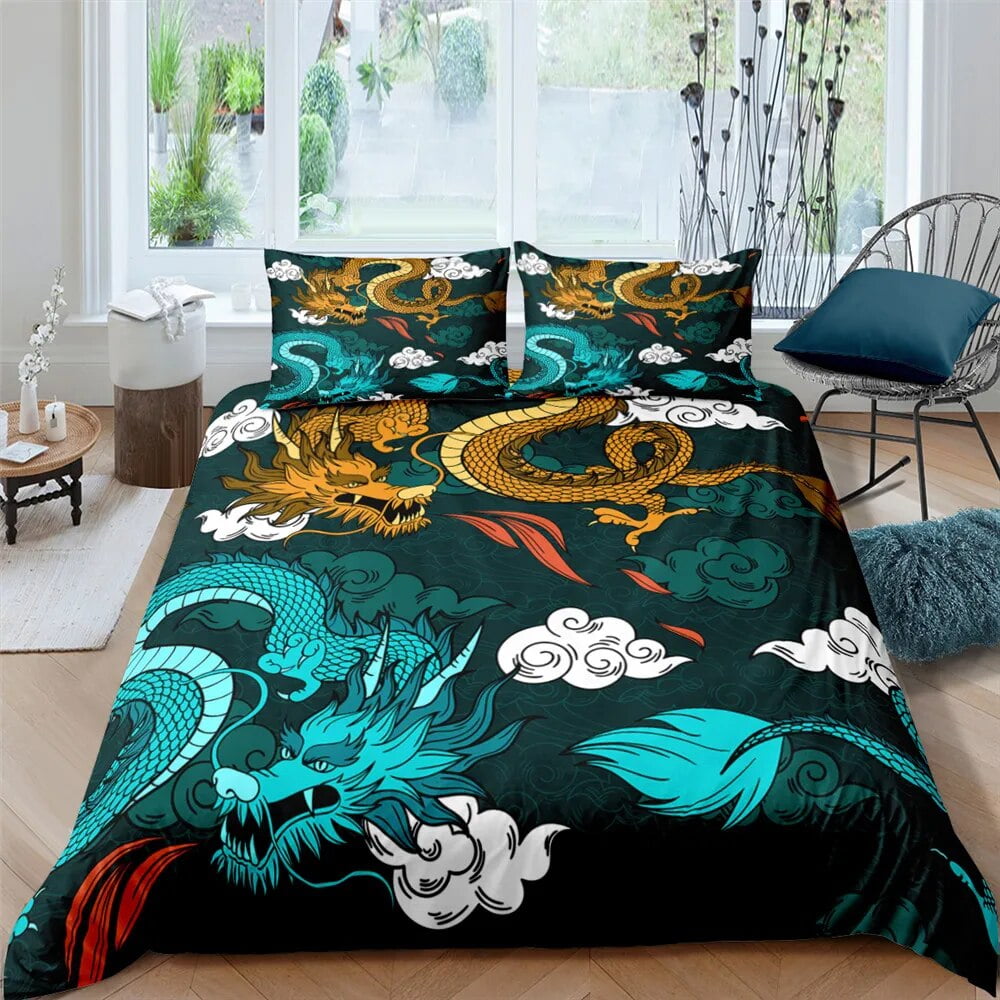 Dragon Duvet Cover Set 3D Print Dragon with Cloud Pattern Chinese