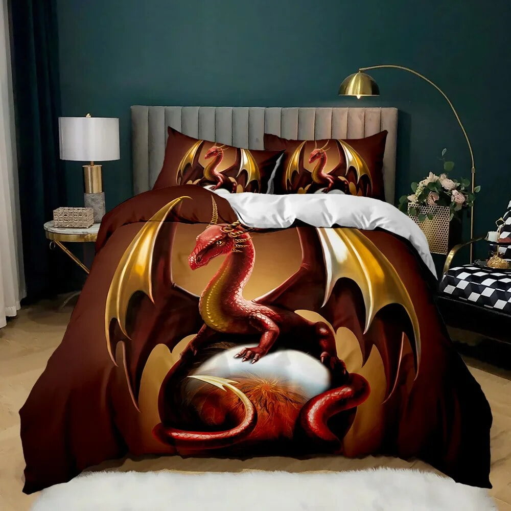 Dragon Duvet Cover Set Ancient Legendary Ferocious Animal Bedding Set