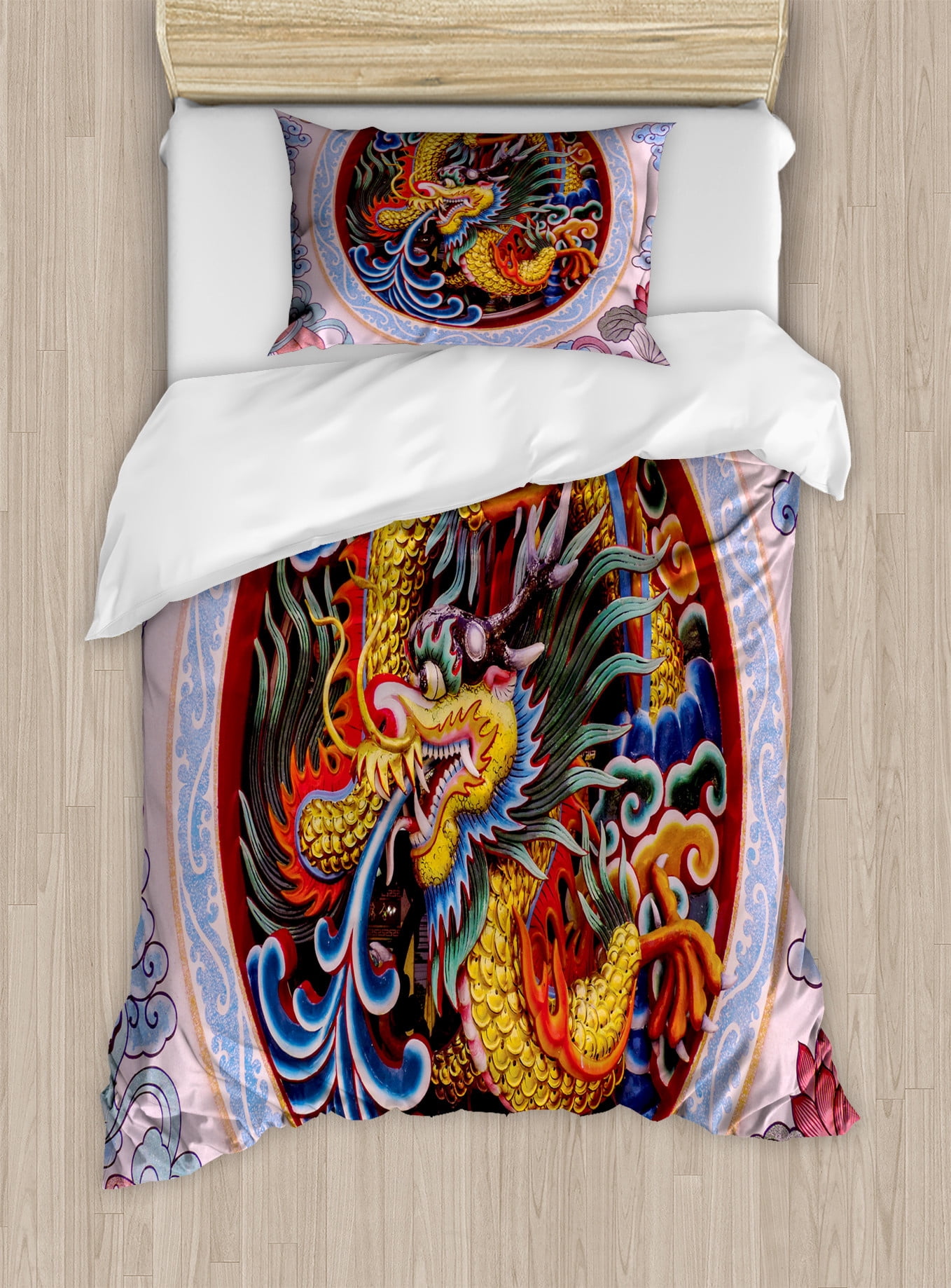 Chinese Dragon Rose Pattern Print Duvet Cover Bedding Set main image 1