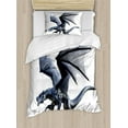 thumbnail image 1 of Dragon Duvet Cover Set, Creature Flying Digital Effects Featured Wings Illustration, Decorative 2 Piece Bedding Set with 1 Pillow Shams, Twin Size, Charcoal Grey, by Ambesonne, 1 of 3