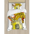 thumbnail image 1 of Dragon Duvet Cover Set, Creature with Royal Shield Hero Knight Medieval Times Print, Decorative 2 Piece Bedding Set with 1 Pillow Shams, Twin Size, Marigold Pistachio Green, by Ambesonne, 1 of 3