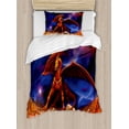 thumbnail image 1 of Dragon Duvet Cover Set, Fantasy Scene Animal Knight Against Cosmos Galaxy Planetary Space Background, Decorative 2 Piece Bedding Set with 1 Pillow Shams, Twin Size, Blue Cinnamon, by Ambesonne, 1 of 2