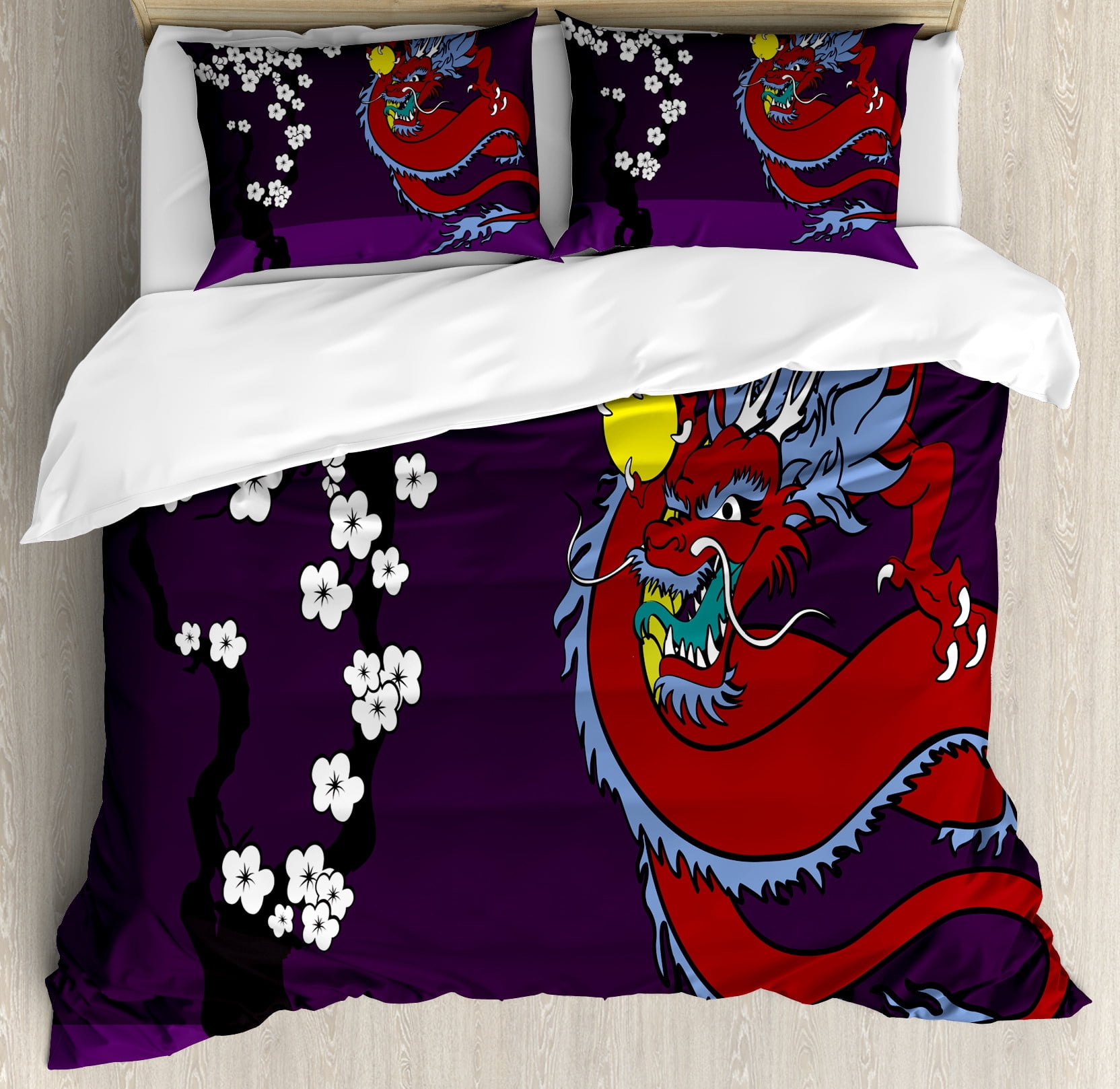 Chinese Dragon Rose Pattern Print Duvet Cover Bedding Set main image 0