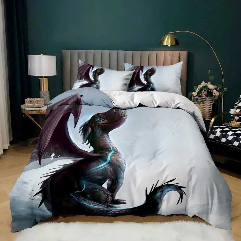 Dragon Duvet Cover Set Japanese White Dragon Tatsu Folk Noble Bedding