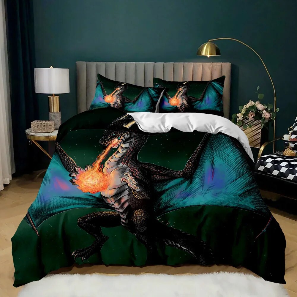 Dragon Duvet Cover Set Japanese White Dragon Tatsu Folk Noble Bedding