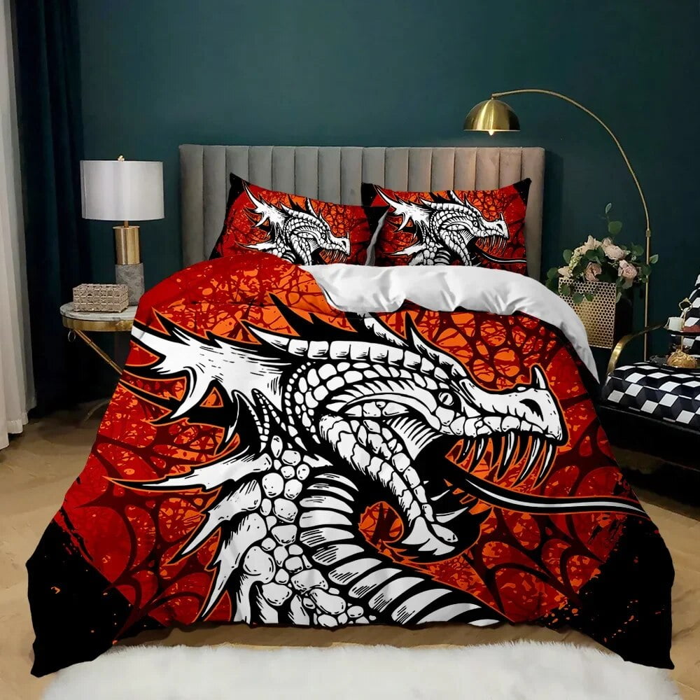 Dragon Duvet Cover Set Japanese White Dragon Tatsu Folk Noble Bedding