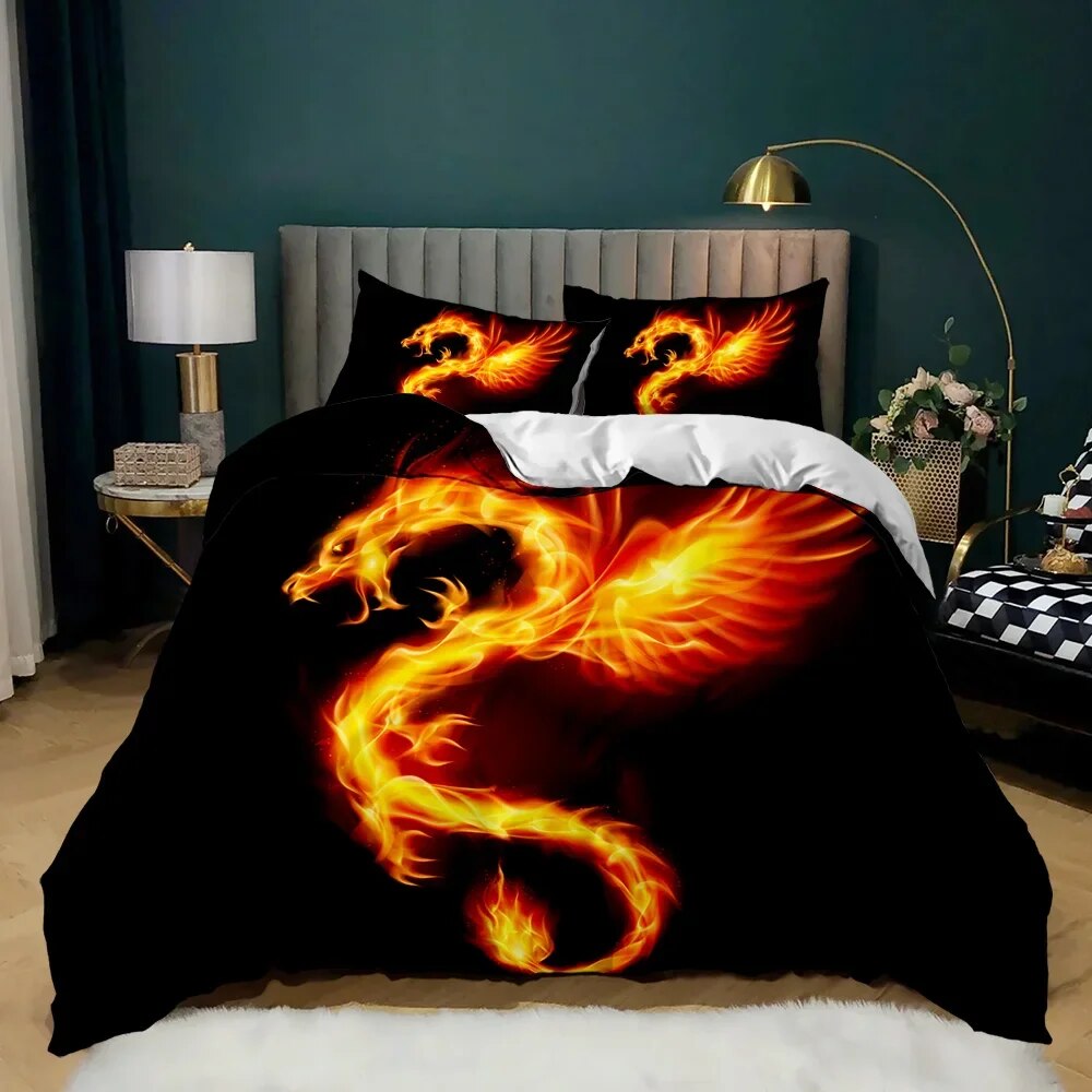 Dragon Duvet Cover Set Japanese White Dragon Tatsu Folk Noble Bedding
