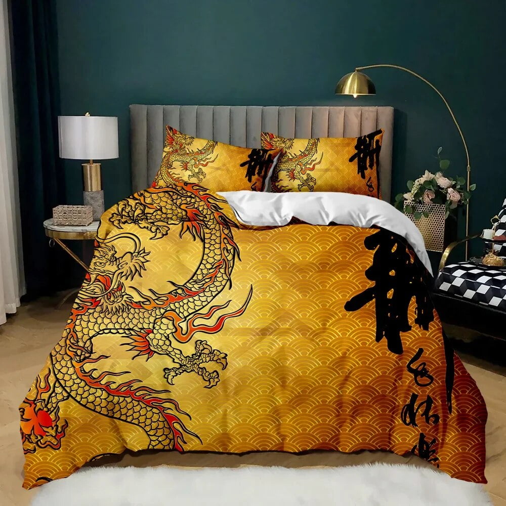 Dragon Duvet Cover Set Japanese White Dragon Tatsu Folk Noble Twin