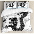 thumbnail image 1 of Dragon Duvet Cover Set King Size, Funny Traditional Chinese Dragon at Sea Waves with Sacred Calligraphy Ethnic Print, Decorative 3 Piece Bedding Set with 2 Pillow Shams, Multicolor, by Ambesonne, 1 of 3