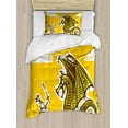 thumbnail image 1 of Dragon Duvet Cover Set, Knight Shield in Steel Armour Against Wings Cartoon Middle Ages Design, Decorative 2 Piece Bedding Set with 1 Pillow Shams, Twin Size, Yellow, by Ambesonne, 1 of 3