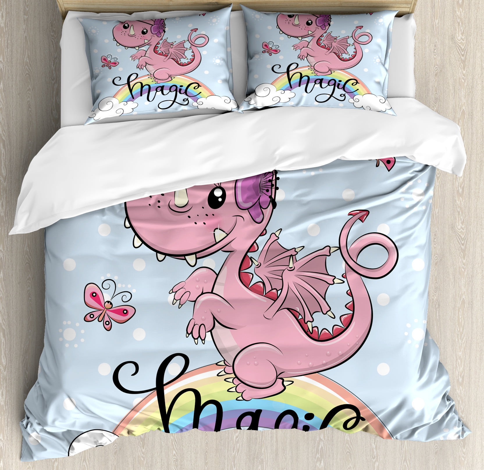 Western Magic Dragon Duvet Cover Set - Moon Star Boho Bedding With Gothic Dragon Design For Kids' Rooms