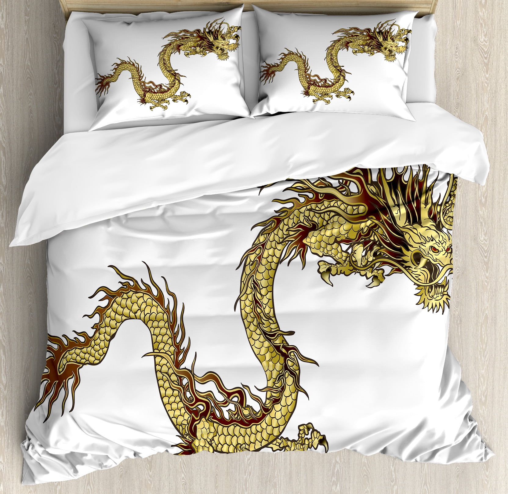 Western Magic Dragon Duvet Cover Set - Moon Star Boho Bedding With Gothic Dragon Design For Kids' Rooms