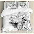 thumbnail image 1 of Dragon Duvet Cover Set, Sketch of A Medieval Spiritual Character Mythological Creature Abstract Design, Decorative Bedding Set with Pillow Shams, Pale Grey White, by Ambesonne, 1 of 3