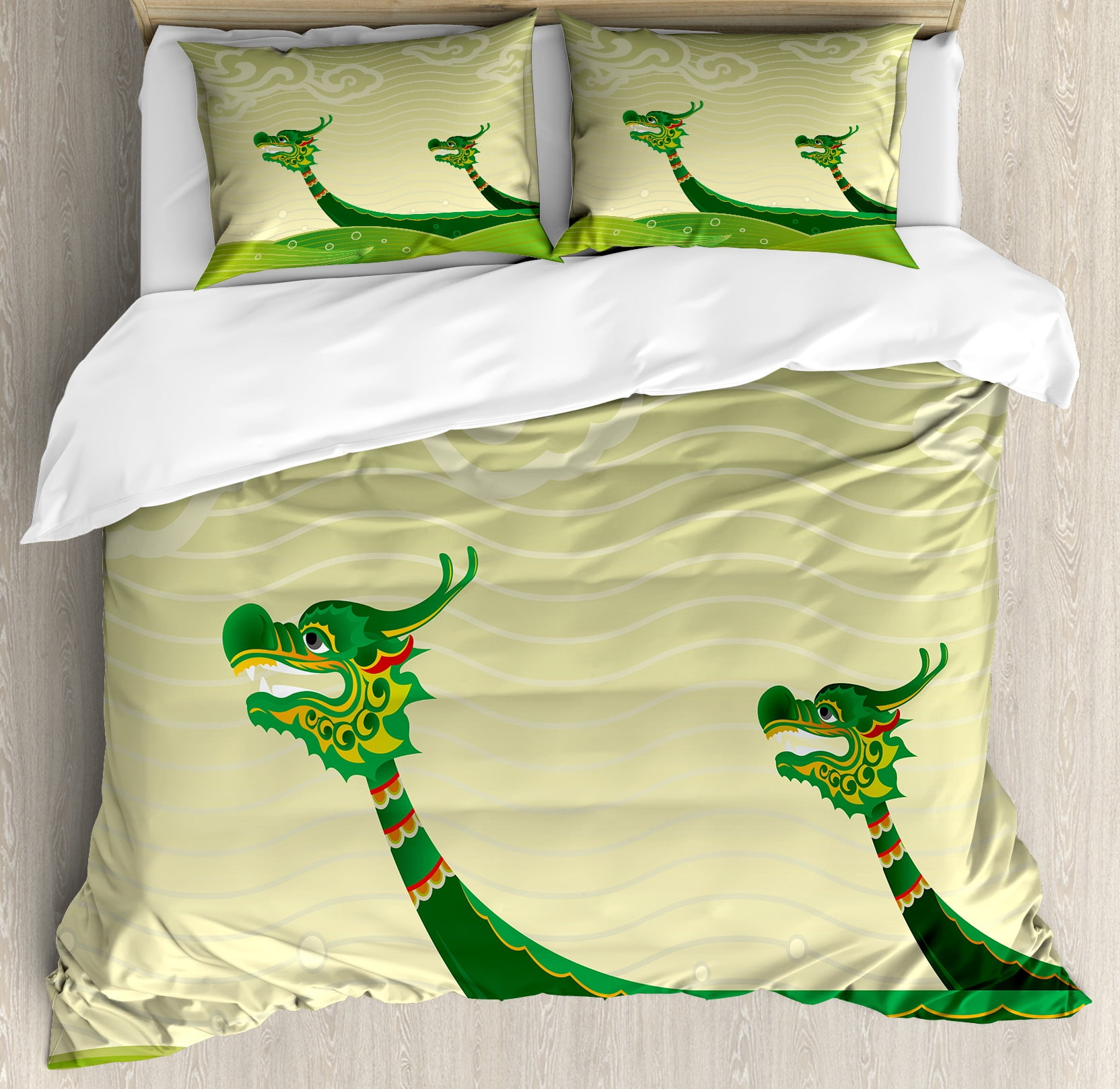 Green Dragon Queen Duvet Cover Set with Pillow Shams