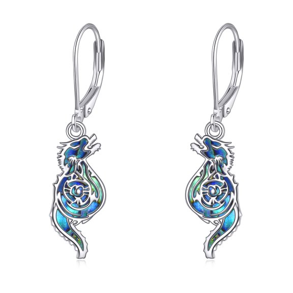 Dragon Earring 925 Sterling Silver Abalone Shell Lightweight Filigree Dangle Drop Earrings for Women