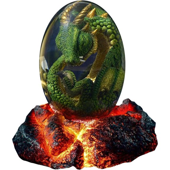Dragon Egg,Lava Dragon Eggs with Luminous Base Ornaments, Sculpture Dragon Souvenir,Dragon Egg Ornaments for Christmas,Birthdays,Graduation (Green with Base)