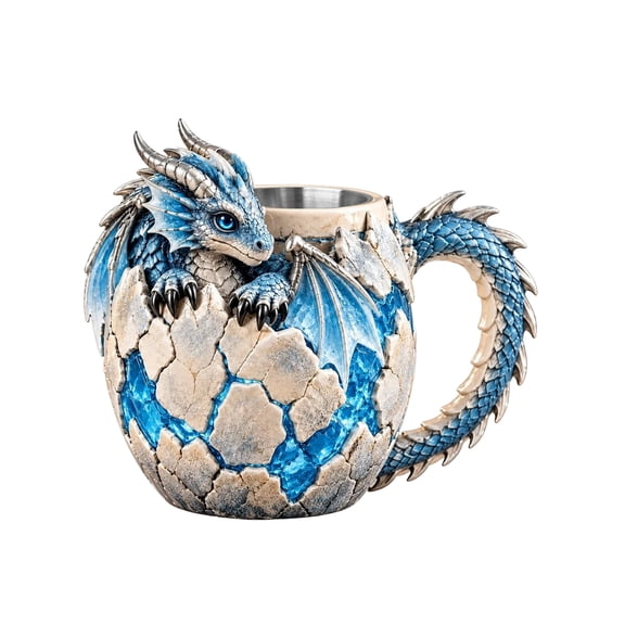 Dragon Egg Mug, 3D Sculpted Resin Dragon Shaped Coffee Mug With Stainless Steel Liner,Novelty Decorative Drinking Cup For Tea Cocoa Hot Beverages Home Decor Birthday Gift,Blue,One Size