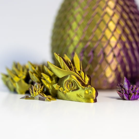 Dragon Egg with a Dragon Inside Toy, Decorative Flexible Crystal Dragon, Golden Purple Silk Tricolor