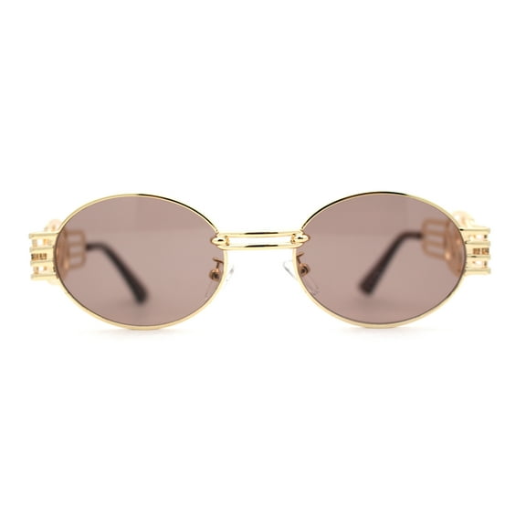 Dragon Emblem Arm Metal Oval OG Sunglasses Gold Brown