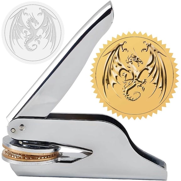 Dragon Embossed Stamp Book Ex Libris Library 1.6in Stainless Seal Stamper Hand Held Embosser Bookish Teacher Notary