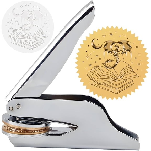 Dragon Embossed Stamp Book Ex Libris Library 1.6in Stainless Seal Stamper Hand Held Embosser Bookplate Bookish Teacher Notary