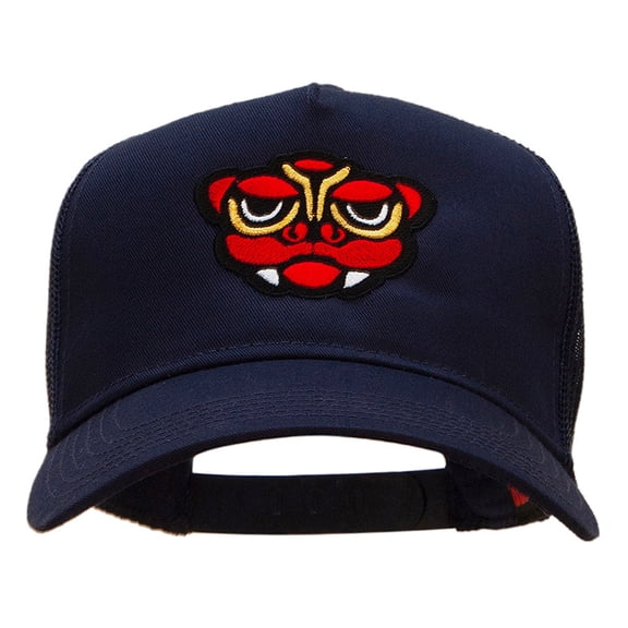Dragon Embroidered Solid Cotton Twill 5 panel Mesh Cap - Navy OSFM