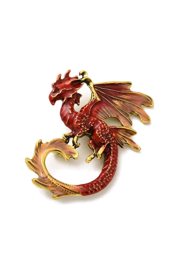 Dragon Enamel Pin Brooches Golden Alloy Rhinestone Badge for Backpack Clothes FireBrick 56x41x17mm Hole: 5x3.5mm diy