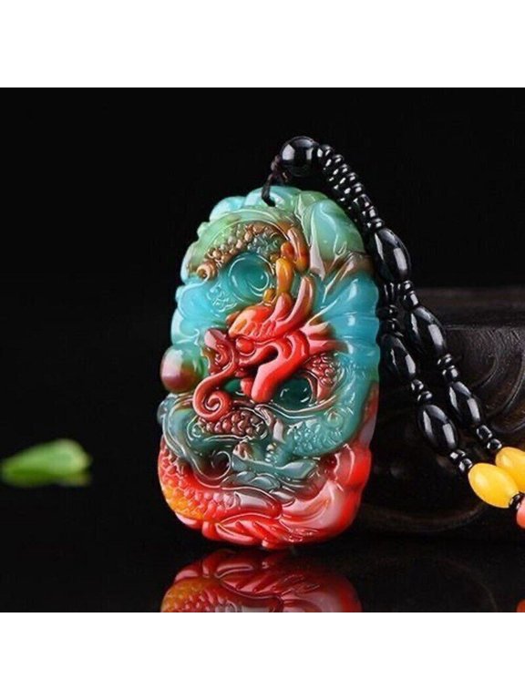 Dragon Engraved Stone Pendant Necklace Talisman Jewelry Gift Cultural Symbol Handcrafted Accessory