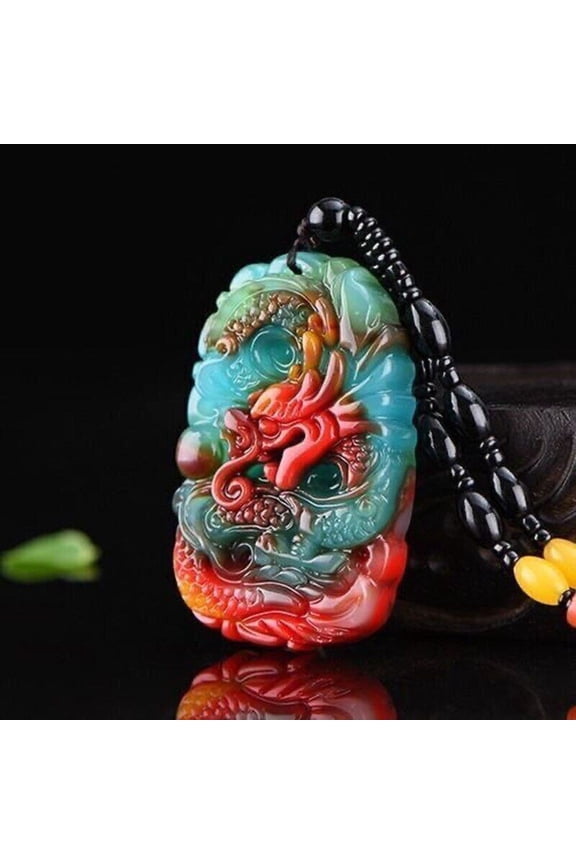 Dragon Engraved Stone Pendant Necklace Talisman Jewelry Gift Cultural Symbol Handcrafted Accessory
