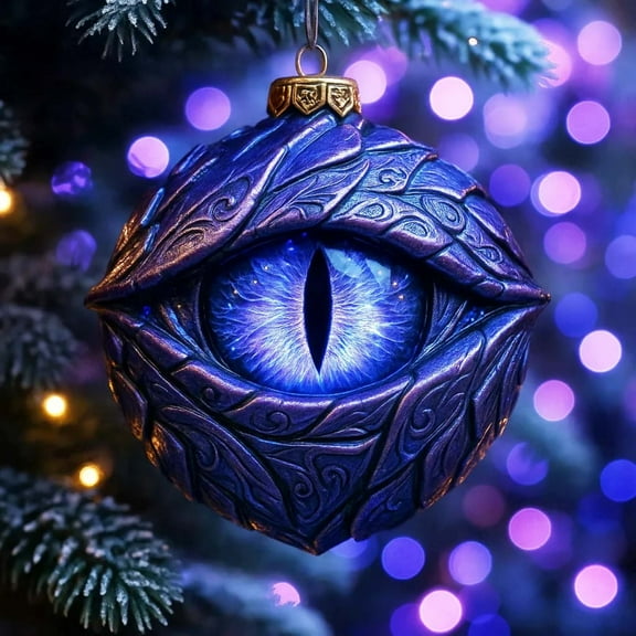 Dragon Eye Christmas Ornament Acrylic Flat Pendant Mystical Fantasy Themed Tree Decoration Unique Xmas Holiday Decor for Home Gift for Fantasy Lovers 3.15 Inch Hanging
