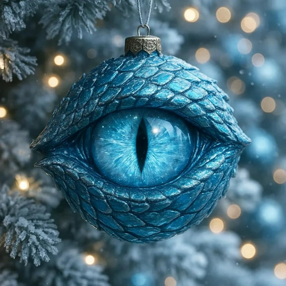 Dragon Eye Christmas Ornament Acrylic Flat Pendant Mystical Fantasy Themed Tree Decoration Unique Xmas Holiday Decor for Home Gift for Fantasy Lovers 3.15 Inch Hanging