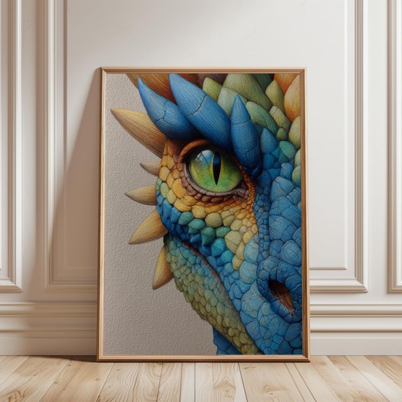 Dragon Eye Close Up Print Vibrant Scales Fantasy Reptile Wall Art Home Decor Office Wall Art