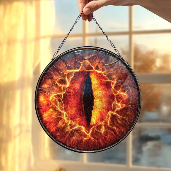 Dragon Eye Glass Suncatcher, Fiery Fantasy Window Decor, Mythical Creature Art, 6.3 in