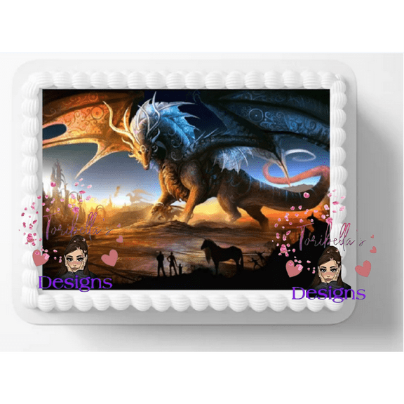 Dragon Family Birthday Edible Image Cake Topper, by ToriBellas Designs