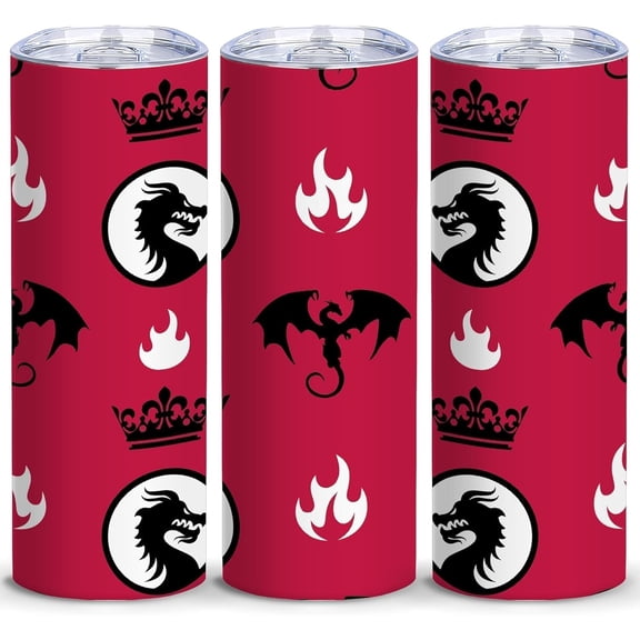 Dragon Fantasy Tumbler 20oz Insulated Stainless Steel Skinny Cup with Lid,Dark Medieval Fire Dragon Design Tumbler,Funny Gifts for Fantasy Lovers,1 Pcs