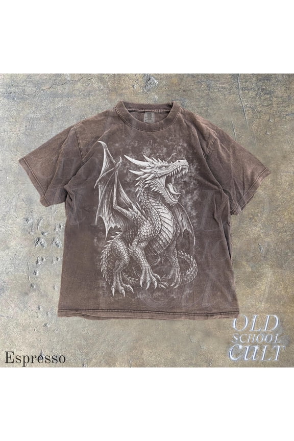 Dragon Fantasy Vintage Graphic Shirt, Retro Comfort Colors® Dragon Shirt, Gothic Y2k Shirt,Dark Art Grunge Acid Wash Castle Dragon 90s Shirt
