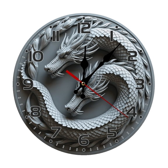 Dragon Fantasy Wall Clock 10 Inch Silent Non Ticking Round Wooden Clock Decoration for Living Room Kitchen Bedroom Bathroom Office Classroom
