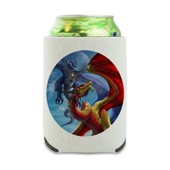 Dragon Fight Slash and Burn Fantasy Can Cooler - Drink Sleeve Hugger Collapsible Insulator - Beverage Insulated Holder